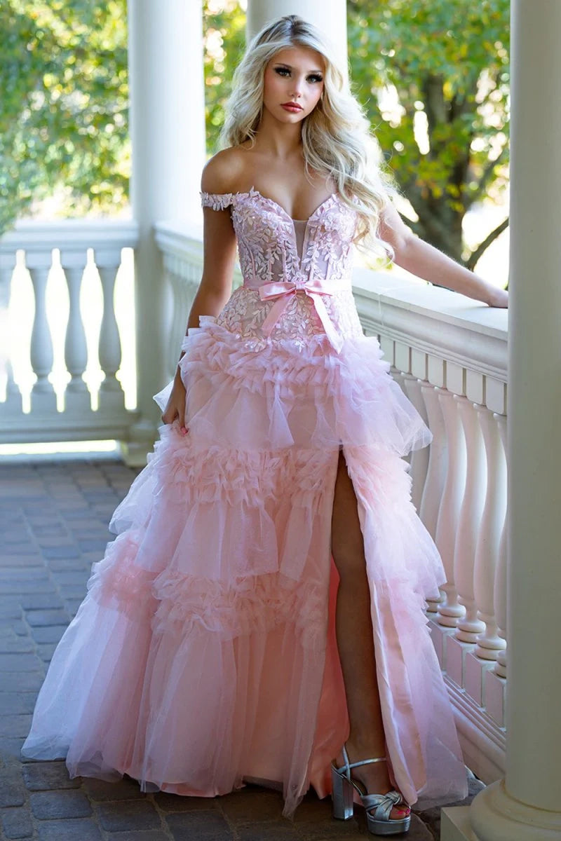 Off-Shoulder A-Line Empire Tiered Party Prom Dress