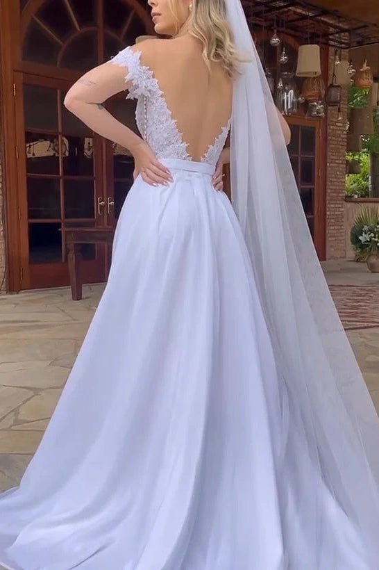 off the shoulder wedding dress backless ball gowns Custom Made Off-the-Shoulder Backless Wedding Dress