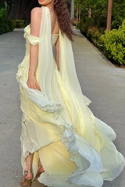 Off-Shoulder Chiffon A-Line Empire Tiered Maxi Party Prom Dress
