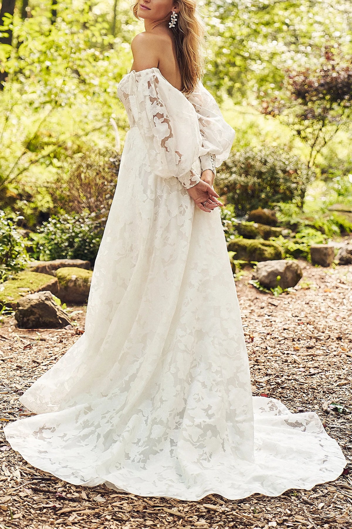 Off-Shoulder Detachable Long Sleeves Lace A-Line Wedding Dress Custom Color / US 4 Off-Shoulder Detachable Long Sleeves Lace A-Line Wedding Dress Custom Color / US 4