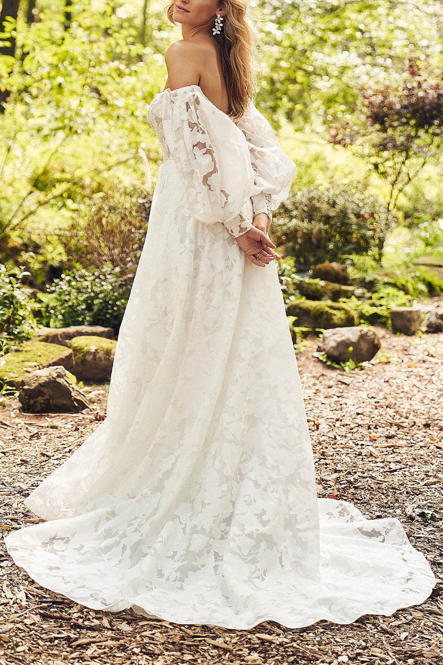 Off-Shoulder Detachable Long Sleeves Lace A-Line Wedding Dress Ivory / US 10 Off-Shoulder Detachable Long Sleeves Lace A-Line Wedding Dress Ivory / US 10