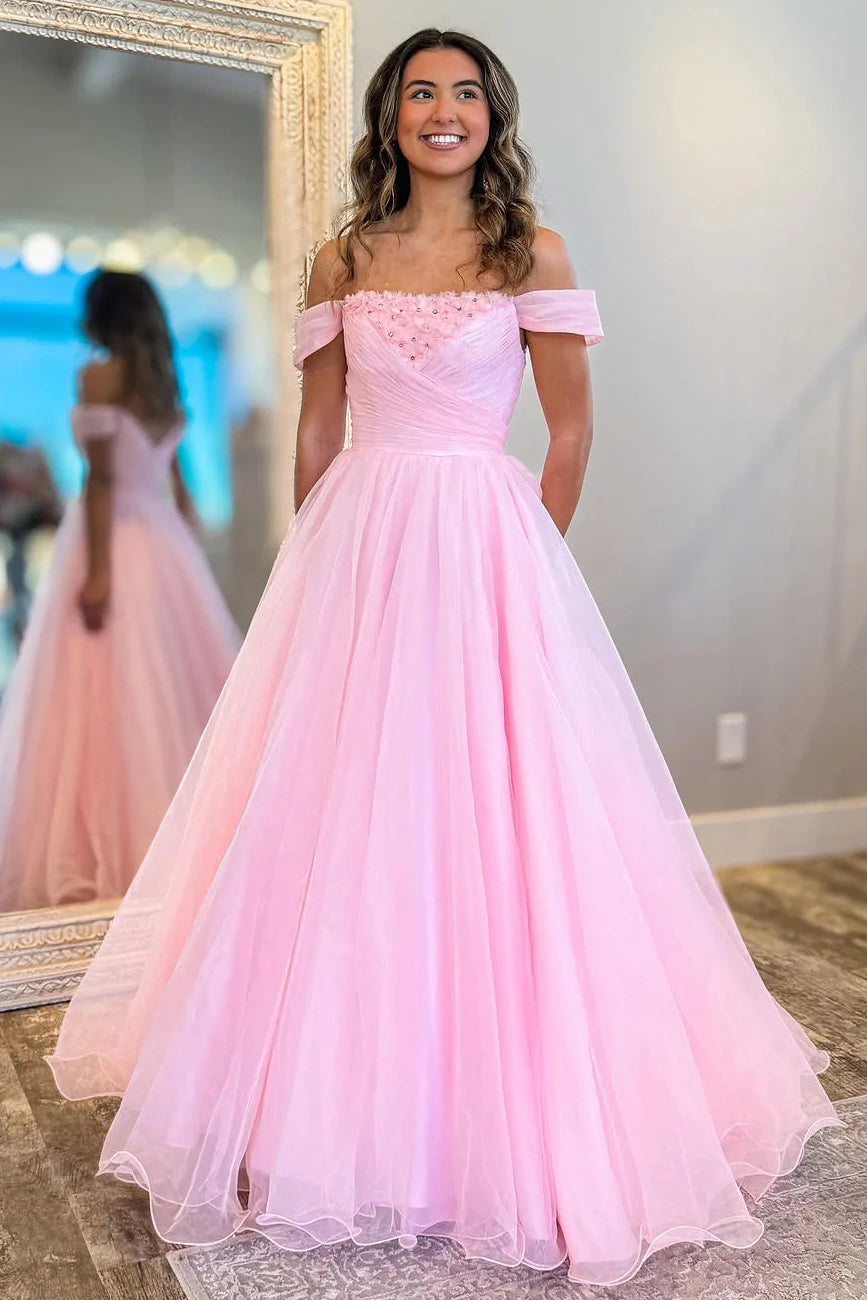 Off-Shoulder Empire A-Line Chiffon Long Party Prom Dress