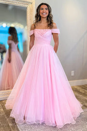 Off-Shoulder Empire A-Line Chiffon Long Party Prom Dress