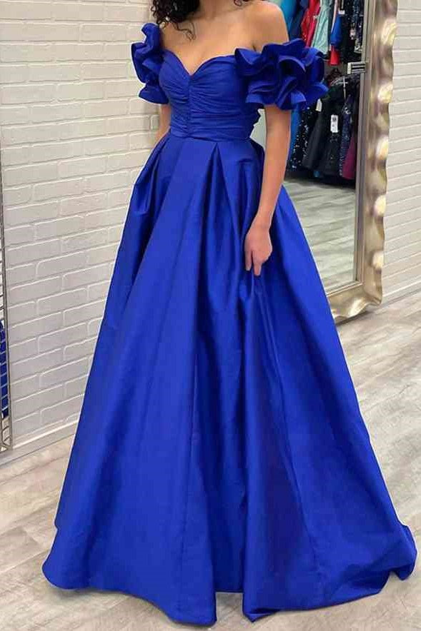 Off-Shoulder Empire A-Line Formal Prom Dress With Train