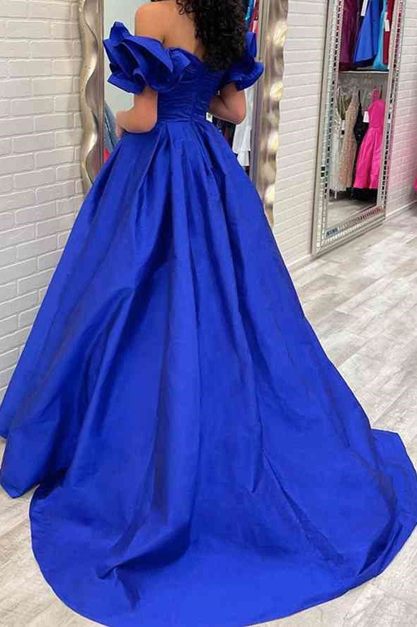 Off-Shoulder Empire A-Line Formal Prom Dress With Train