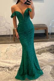 Off-Shoulder Empire Mermaid Lace Party Prom Dress 