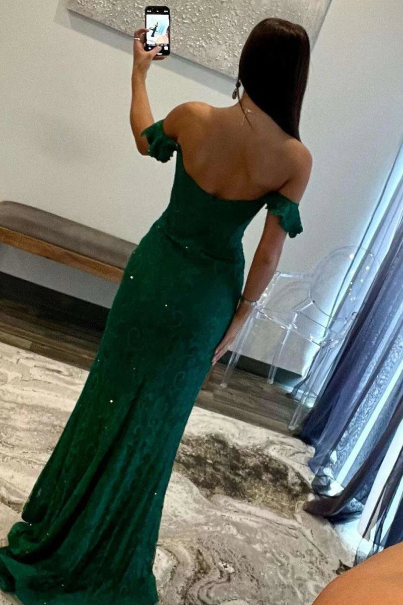 Off-Shoulder Empire Mermaid Lace Party Prom Dress 