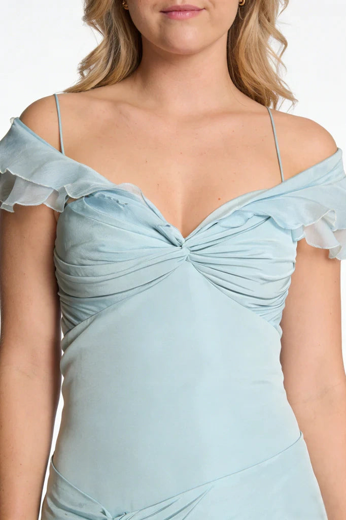 Off-Shoulder Empire Satin A-Line Party Prom Dress With Train