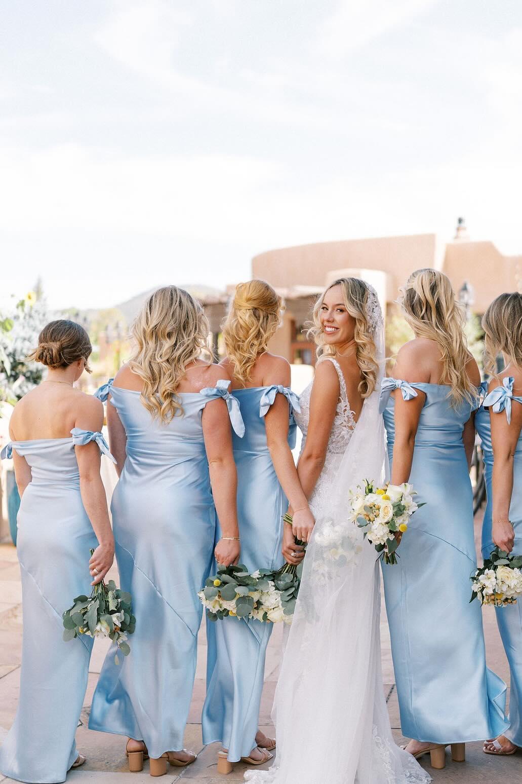 Off-Shoulder Fitted Satin Empire Summer Bridesmaid Dress