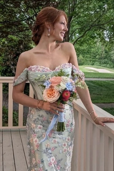 Off-Shoulder Floral And Satin Mermaid Party Prom Dress