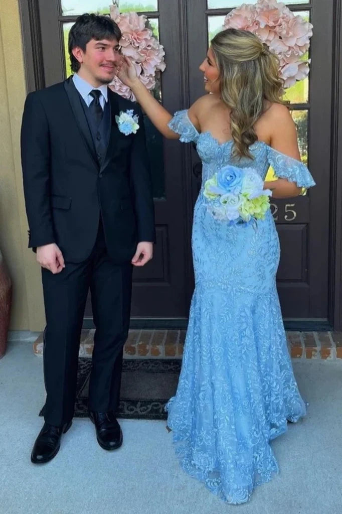 Off-Shoulder Lace Appliques Mermaid Party Prom Dress