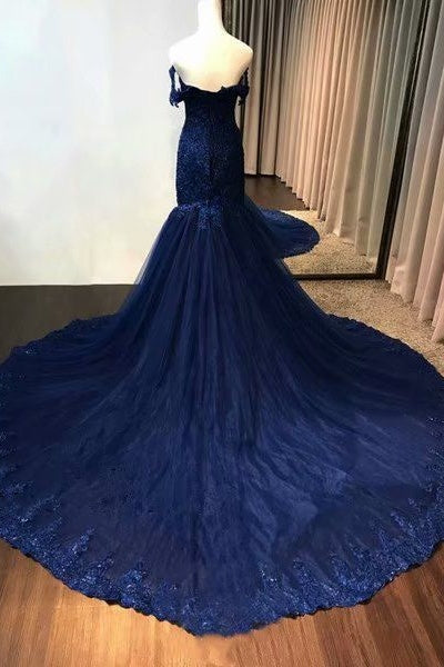 Off-Shoulder Lace Mermaid Formal Prom Gown