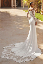 Off-Shoulder Long Sleeves Lace And Satin Mermaid Wedding Dress