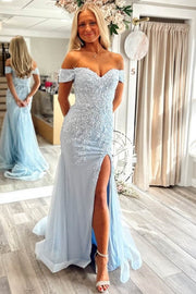 Off-Shoulder Mermaid Appliques Long Party Prom Dress
