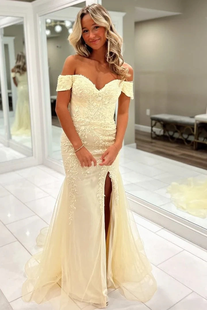 Off-Shoulder Mermaid Appliques Long Party Prom Dress