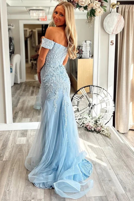 Off-Shoulder Mermaid Appliques Long Party Prom Dress
