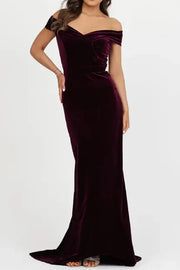 Off-Shoulder Mermaid Empire Velvet Long Dress