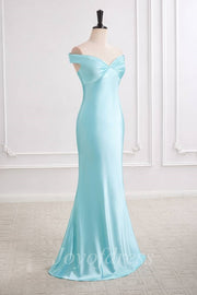 Off-Shoulder Open Back Satin Mermaid Maxi Party Prom Dress 