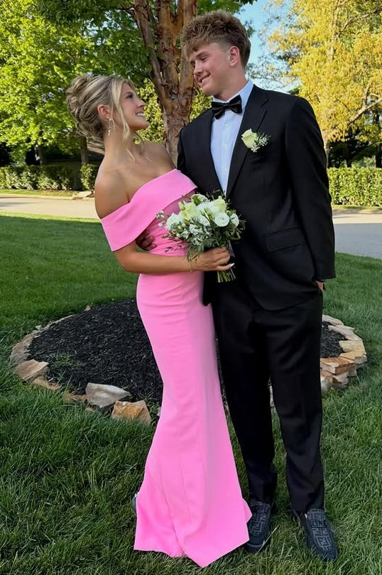 Off-Shoulder Satin Mermaid Party Prom Dress With Side Slit