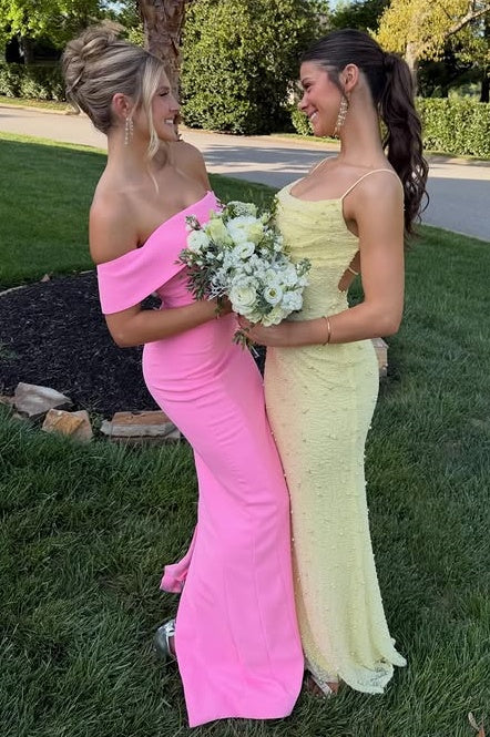 Off-Shoulder Satin Mermaid Party Prom Dress With Side Slit