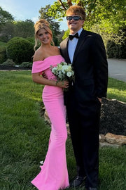 Off-Shoulder Satin Mermaid Party Prom Dress With Side Slit