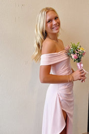 Off-Shoulder Satin Ruched Empire Party Prom Dress