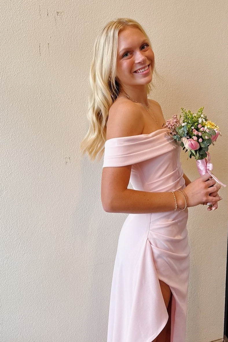 Off-Shoulder Satin Ruched Empire Party Prom Dress