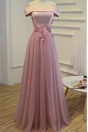 Off-Shoulder Sleeveless A-Line Appliques Bridesmaid Dress