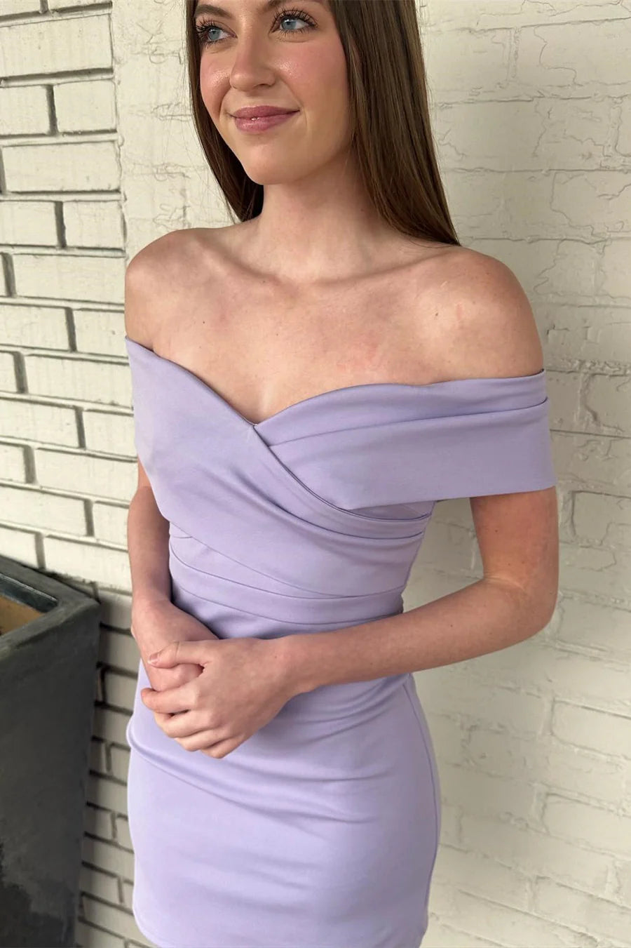 Off-Shoulder Sleeveless Empire Satin Fitted Homecoming Dress