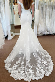 Off-Shoulder Sleeveless Empire Wedding Dress With Train