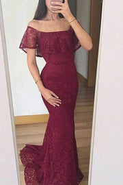 Off-Shoulder Sleeveless Mermaid Lace Party Prom Dress