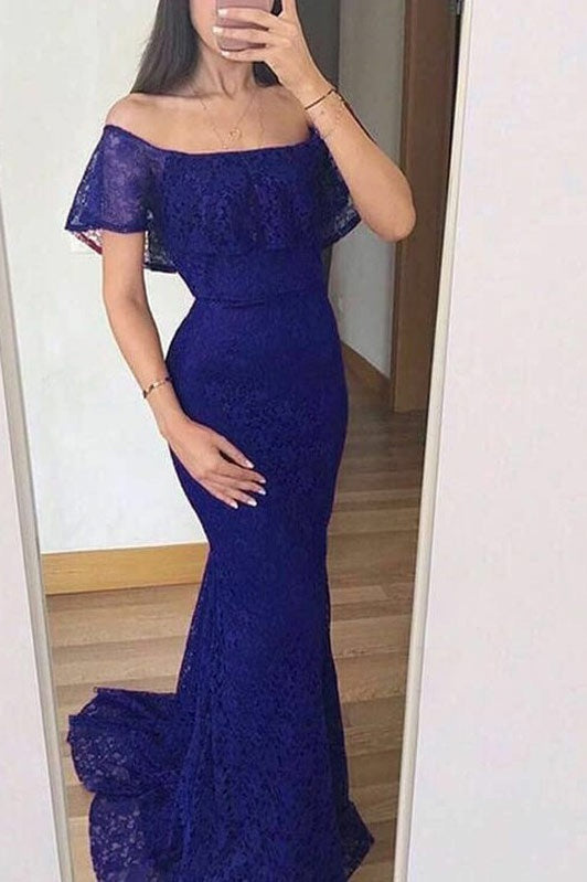 Off-Shoulder Sleeveless Mermaid Lace Party Prom Dress