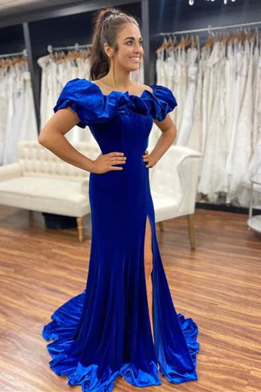 Off-Shoulder Sleeveless Mermaid Velvet Prom Dress