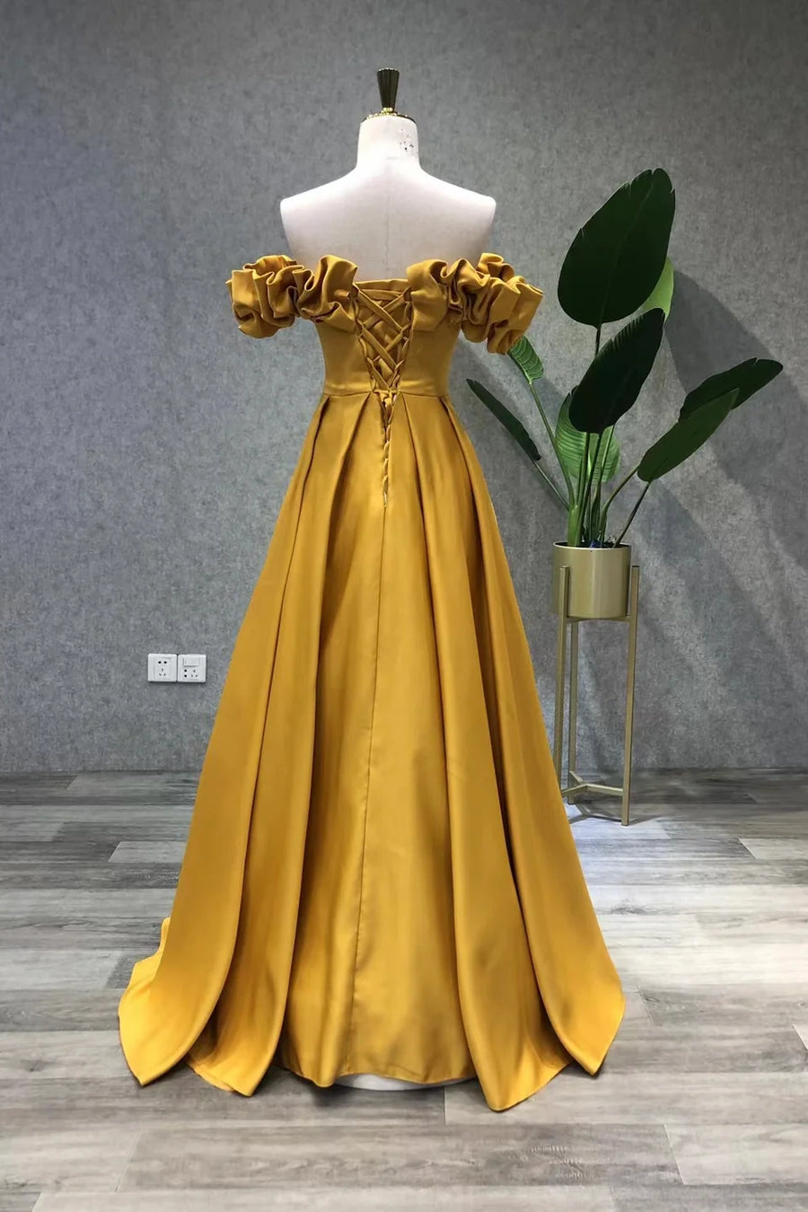 Off-Shoulder Sleeveless Satin A-Line Long Party Prom Dress