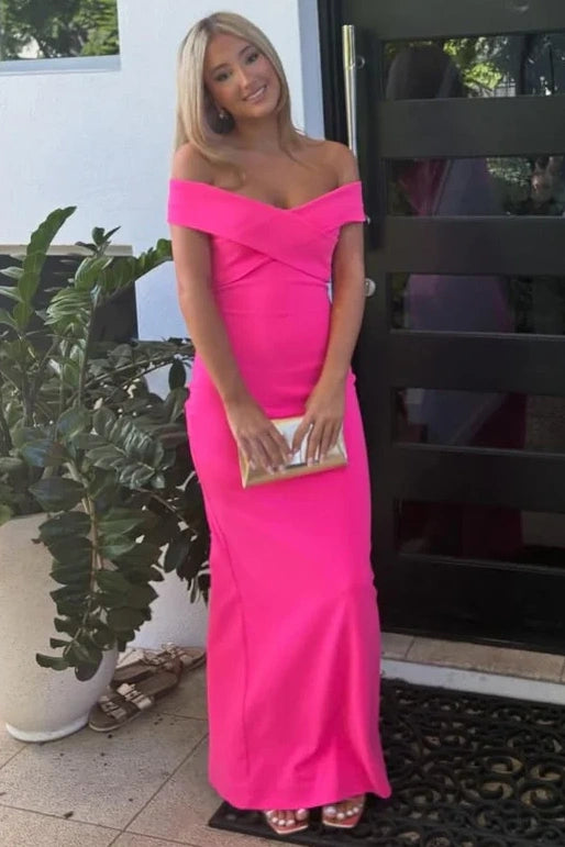 Off-Shoulder Sleeveless Satin Fitted Floor-Length Party Prom Dress