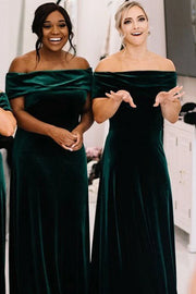 Off-Shoulder Sleeveless Velvet A-Line Bridesmaid Dress