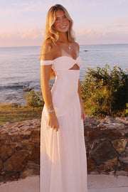 Off-Shoulder Sweetheart A-Line White Satin Party Prom Dress