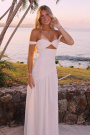 Off-Shoulder Sweetheart A-Line White Satin Party Prom Dress