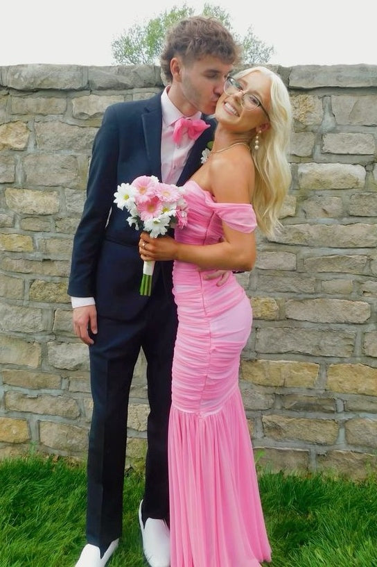 Off-Shoulder Sweetheart Fitted Chiffon Long Party Prom Dress