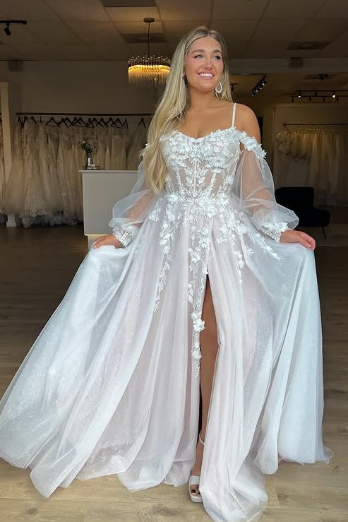 Off-Shoulder Sweetheart Tulle A-Line Appliques Beach Wedding Dress | Joyofdress Off-Shoulder Sweetheart Tulle A-Line Appliques Beach Wedding Dress | Joyofdress