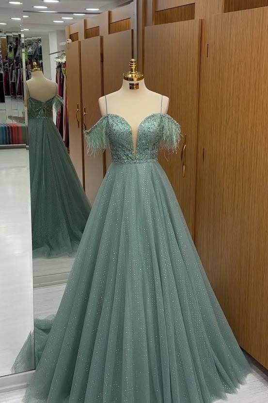 Off-Shoulder Tulle A-Line Appliques Empire Long Party Prom Dress