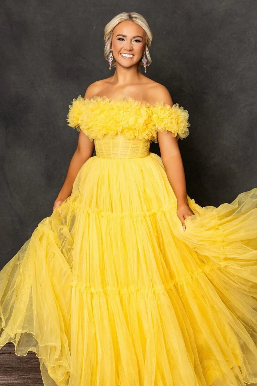 Off-Shoulder Tulle A-Line Empire Long Party Prom Dress