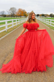 Off-Shoulder Tulle A-Line Empire Long Party Prom Dress