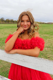 Off-Shoulder Tulle A-Line Empire Long Party Prom Dress