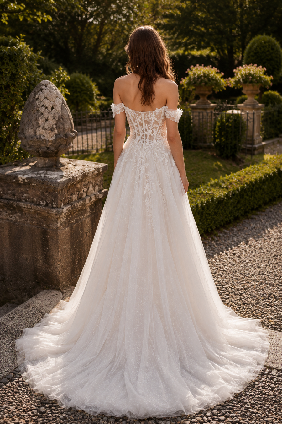 Off-Shoulder Tulle A-Line Lace Appliques Summer Wedding Dress