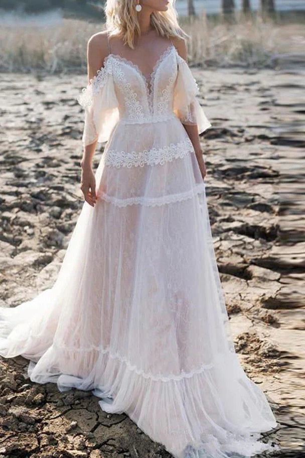 boho wedding dress off the shoulder Off-the-Shoulder Boho Wedding Gown
