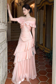 Off Shoulder A-Line Empire Tiered A-Line Party Prom Dress