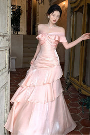Off Shoulder A-Line Empire Tiered A-Line Party Prom Dress