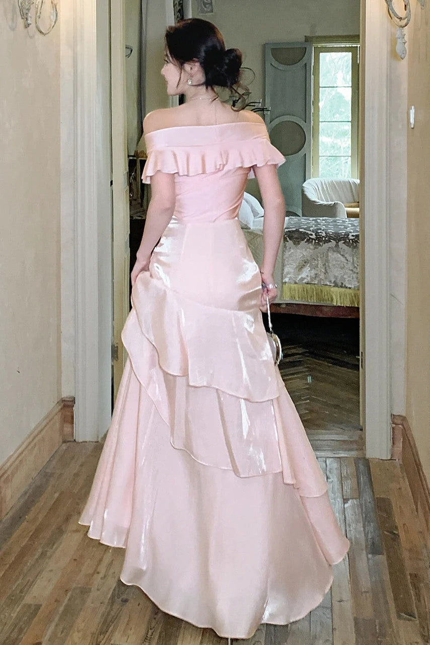 Off Shoulder A-Line Empire Tiered A-Line Party Prom Dress