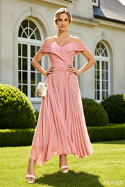 Off The Shoulder Chiffon A-Line Pleated Mother Of The Bride Dress